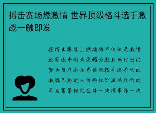 搏击赛场燃激情 世界顶级格斗选手激战一触即发